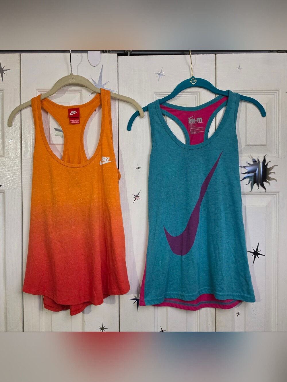 Nike Lot of 2 Athletic Racerback Tank Tops Teal/Pink, Ombre Orange Size XS